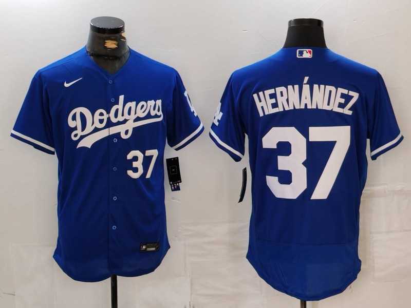 Mens Los Angeles Dodgers #37 Teoscar Hernandez Number Blue Flex Base Stitched Jerseys